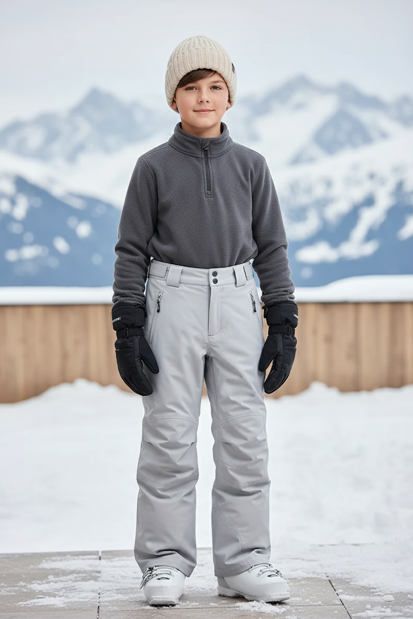 Pantalon De Ski Gris Clair Imperméable Enfant Coupe Droite - Polyester