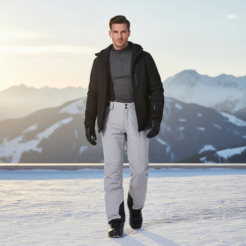 Pantalon De Ski Gris Clair Imperméable Chaud Ample Homme - Polyester