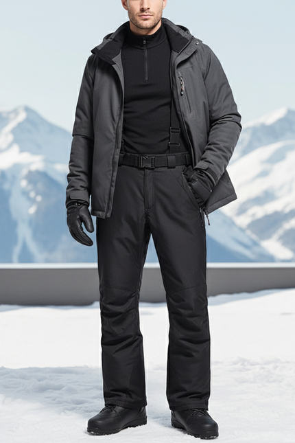 Pantalon De Ski Noir Thermique Imperméable Bretelles Homme - Polyester