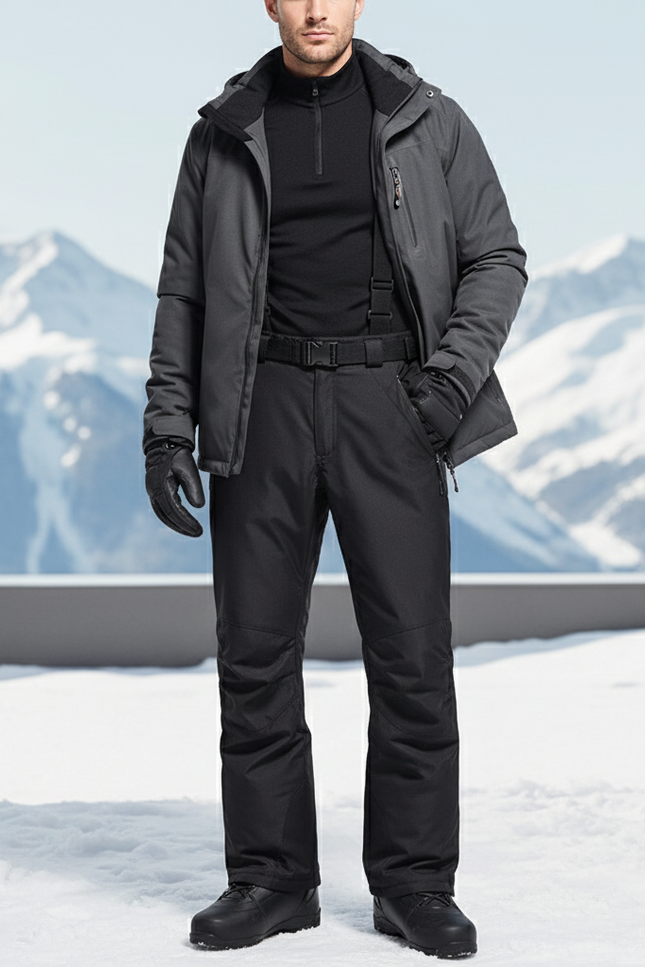 Pantalon De Ski Noir Thermique Imperméable Bretelles Homme - Polyester