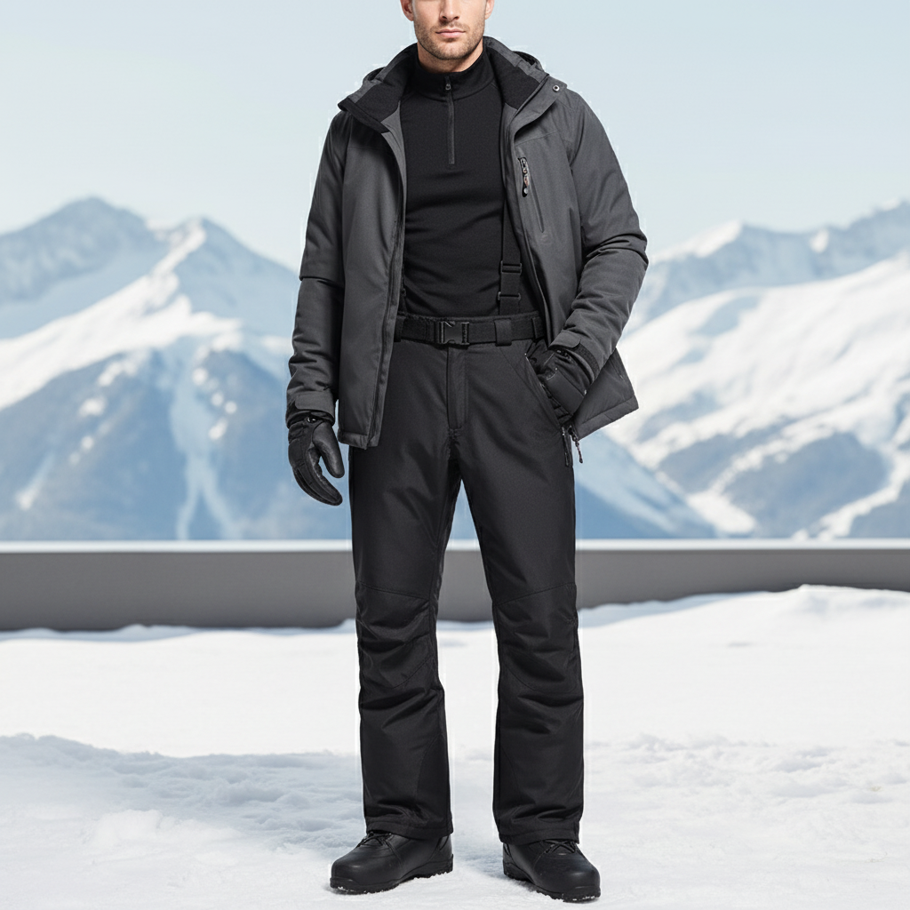 Pantalon De Ski Noir Thermique Imperméable Bretelles Homme - Polyester