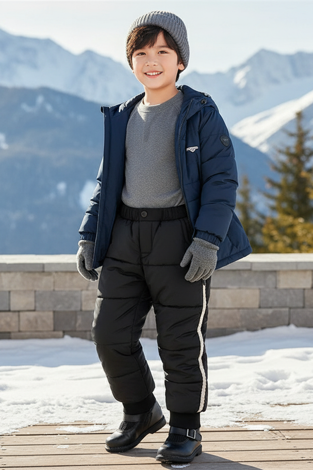 Pantalon De Ski Noir Matelassé Enfant Chaud Doublé - Polyester