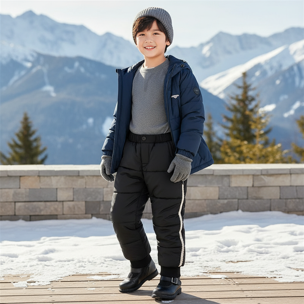 Pantalon De Ski Noir Matelassé Enfant Chaud Doublé - Polyester