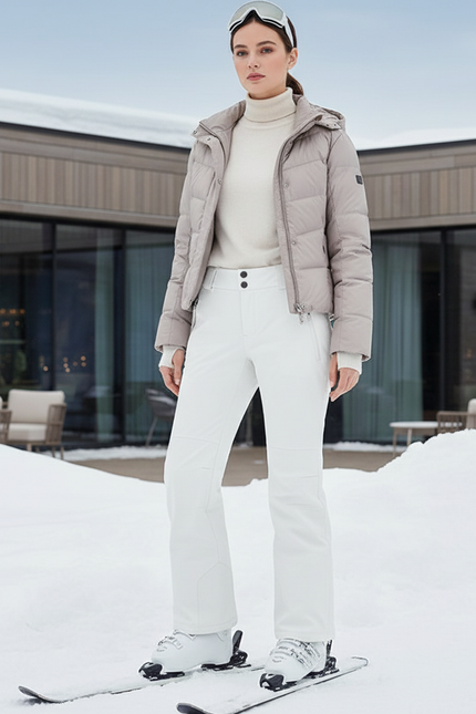 Pantalon De Ski Blanc Coupe Droite Imperméable Femme Hiver - Polyester