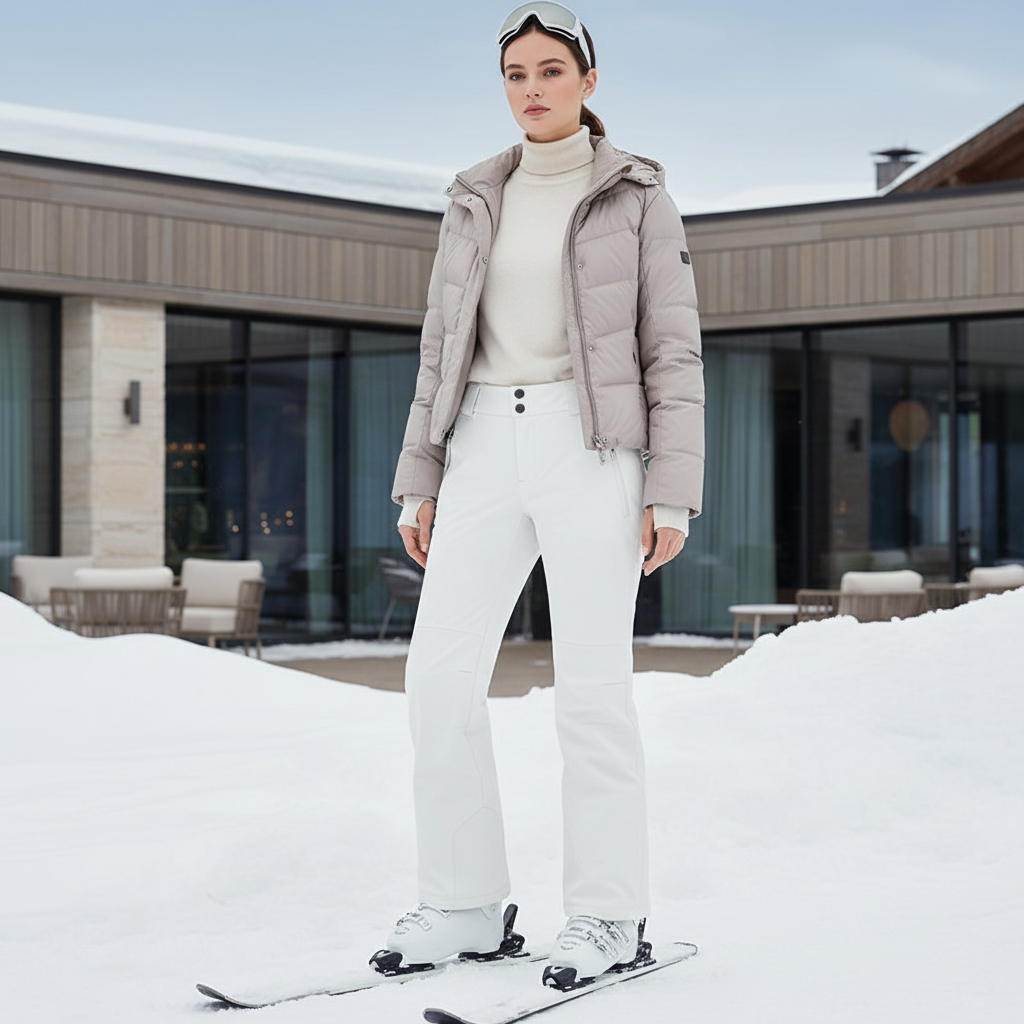 Pantalon De Ski Blanc Coupe Droite Imperméable Femme Hiver - Polyester