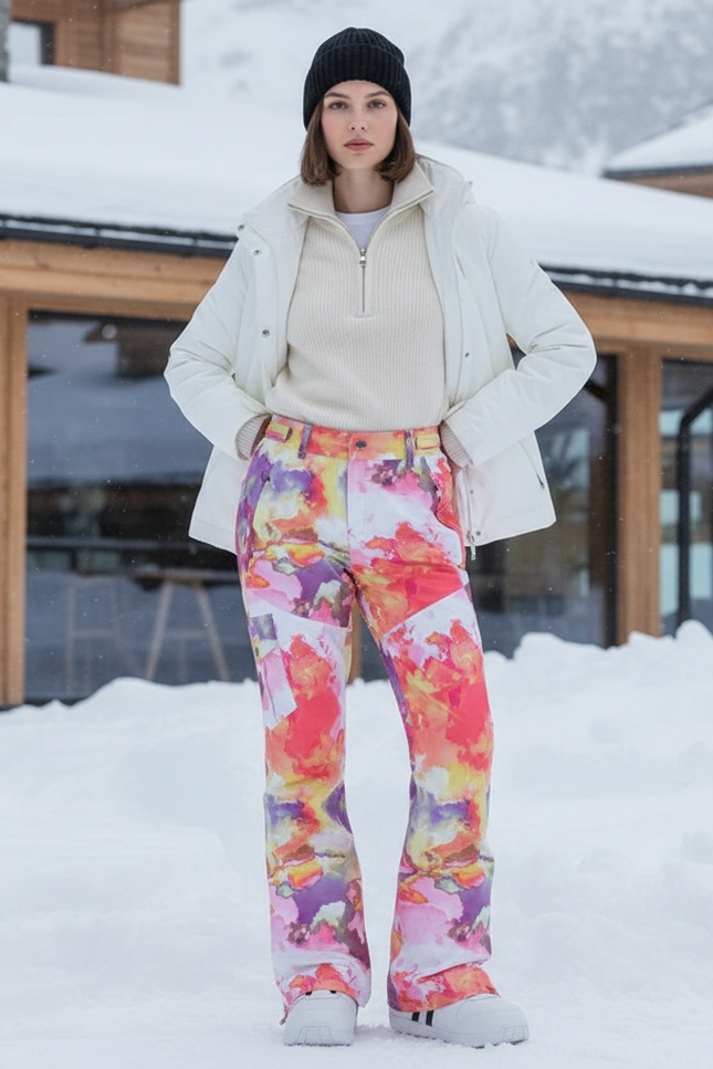 Pantalon De Ski Imprimé Floral Ample Imperméable Femme - Multicolore Polyester