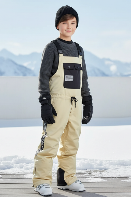 Pantalon De Ski Beige Bretelles Ample Imperméable Enfant Hiver - Polyester