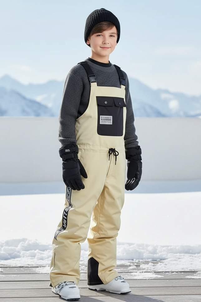 Pantalon De Ski Beige Bretelles Ample Imperméable Enfant Hiver - Polyester