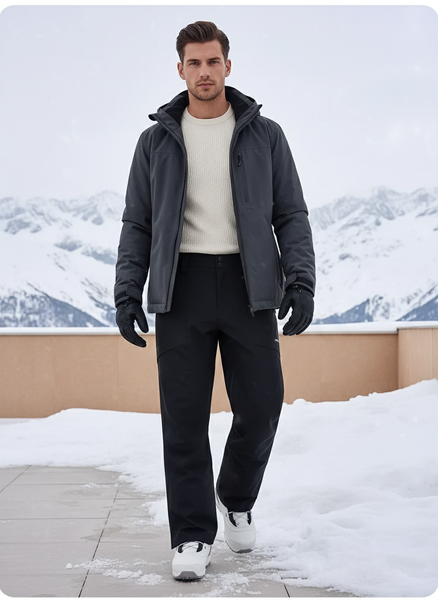 Pantalon De Ski Noir Droit Imperméable Homme Chaud - Polyester