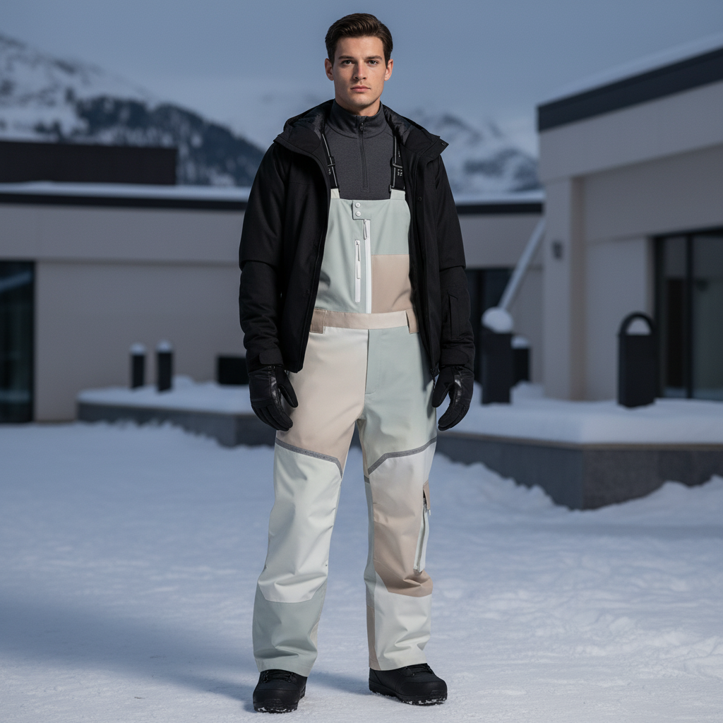 Pantalon De Ski Imperméable Salopette Beige Vert Homme - Multicolore Polyester