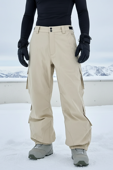 Pantalon De Ski Cargo Ample Beige Homme Imperméable - Polyester