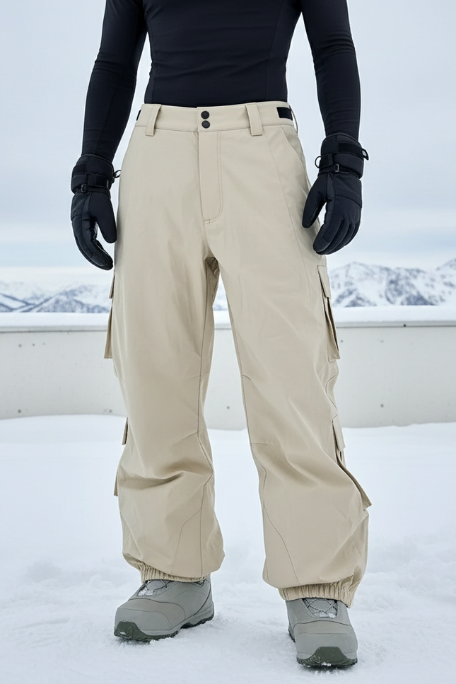 Pantalon De Ski Cargo Ample Beige Homme Imperméable - Polyester
