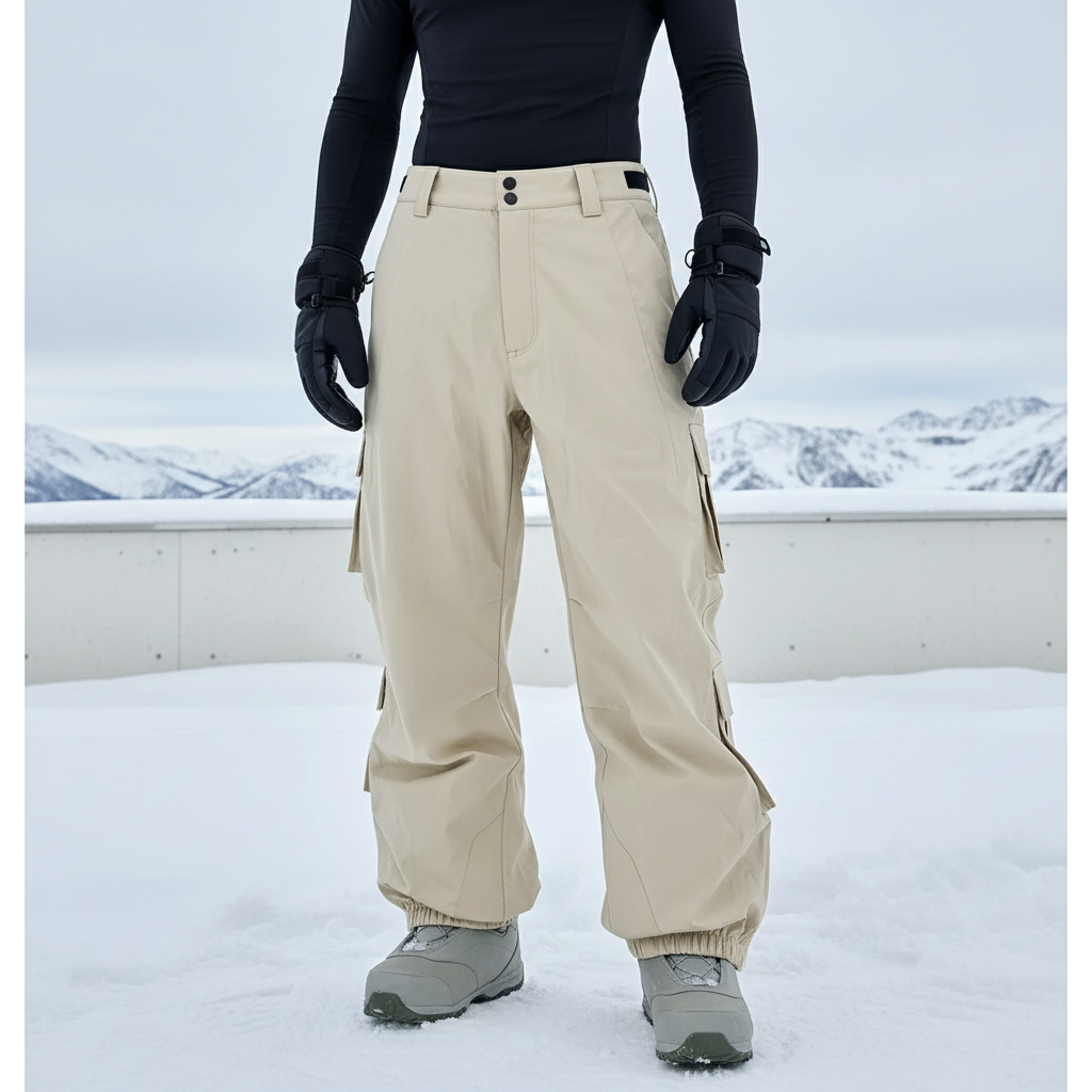Pantalon De Ski Cargo Ample Beige Homme Imperméable - Polyester