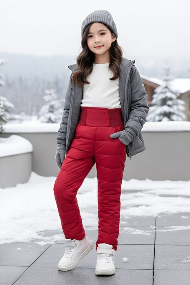 Pantalon De Ski Rouge Matelassé Taille Haute Enfant - Polyester