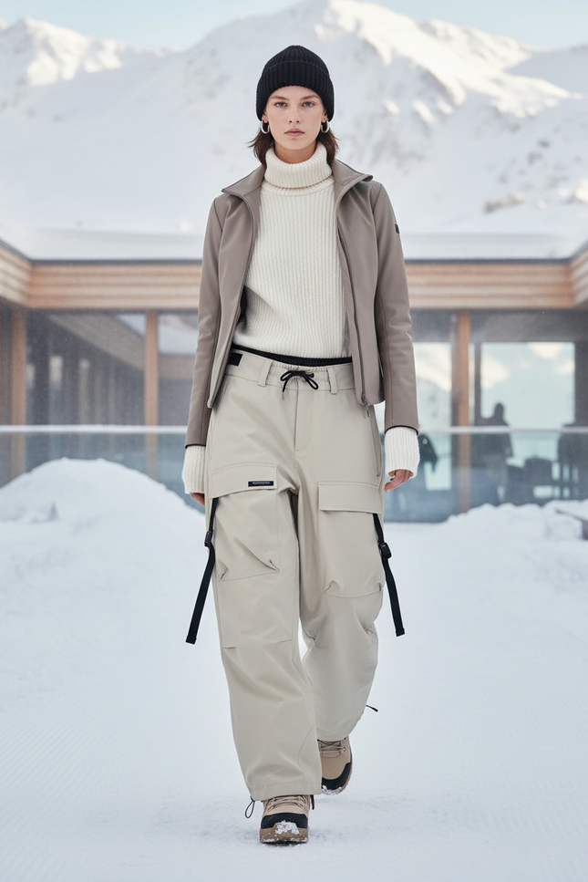 Pantalon De Ski Beige Cargo Ample Imperméable Femme Hiver - Polyester