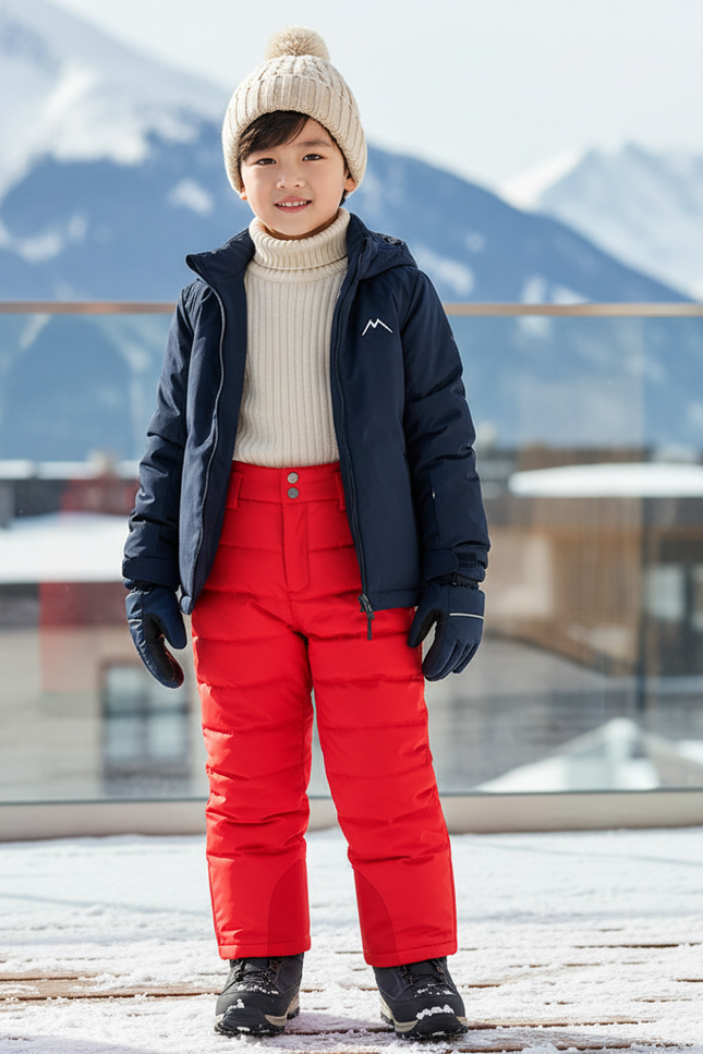 Pantalon De Ski Rouge Matelassé Enfant Imperméable Hiver - Polyester