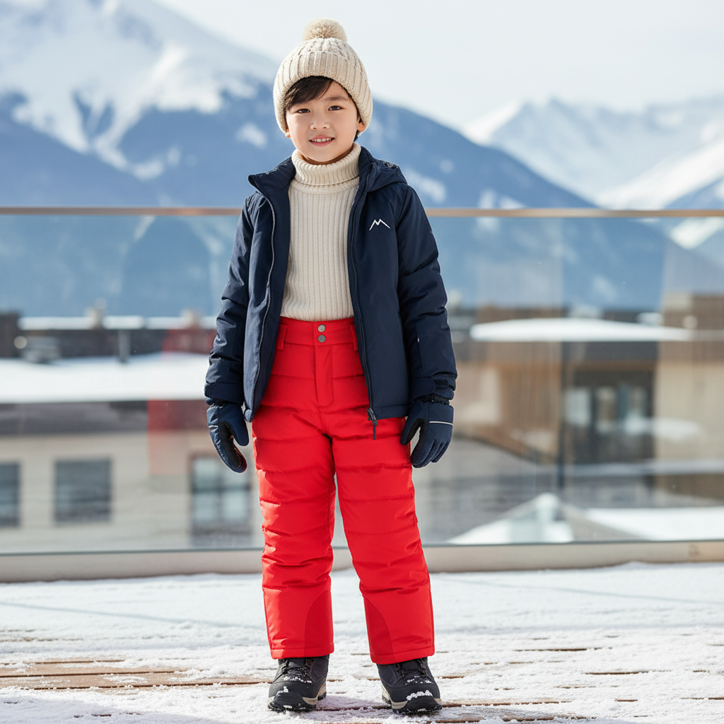 Pantalon De Ski Rouge Matelassé Enfant Imperméable Hiver - Polyester