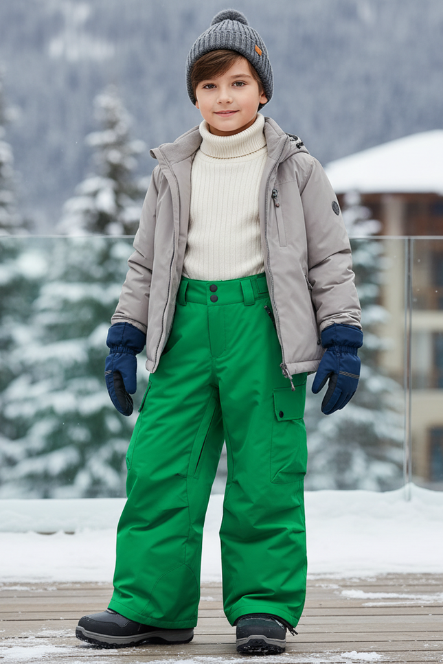 Pantalon De Ski Vert Ample Imperméable Enfant Hiver - Polyester