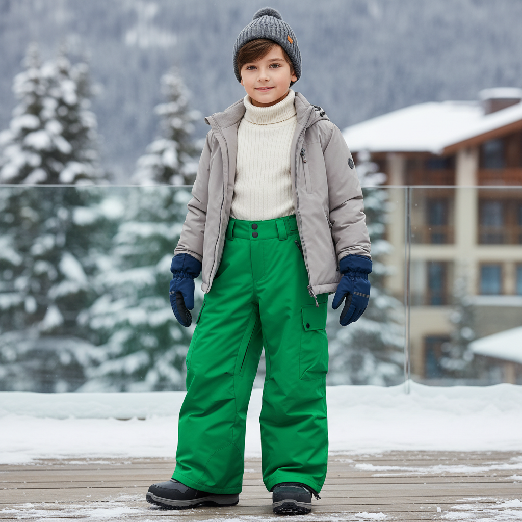 Pantalon De Ski Vert Ample Imperméable Enfant Hiver - Polyester