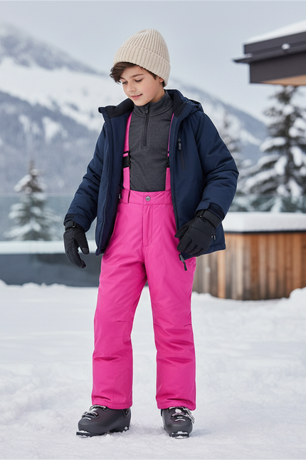Pantalon De Ski Rose Vif Imperméable Bretelles Enfant - Polyester