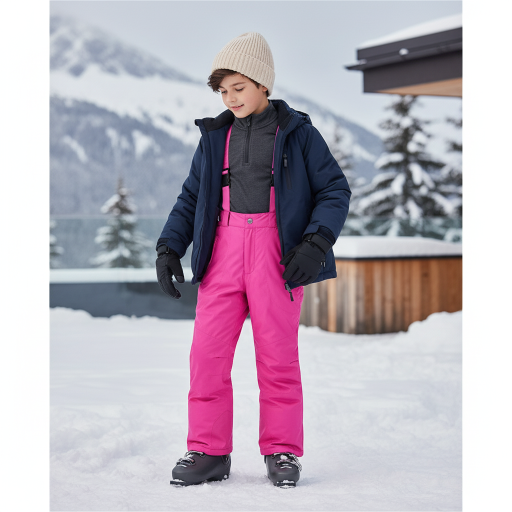 Pantalon De Ski Rose Vif Imperméable Bretelles Enfant - Polyester