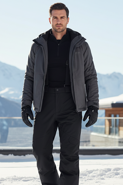 Pantalon De Ski Noir Imperméable Bretelles Homme Chaud - Polyester