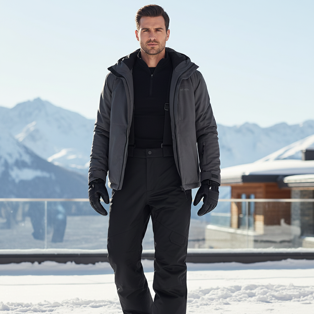 Pantalon De Ski Noir Imperméable Bretelles Homme Chaud - Polyester