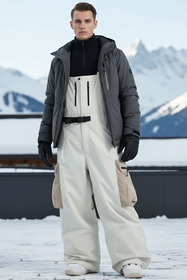 Pantalon De Ski Crème Imperméable Salopette Unisexe Chaud - Beige Polyester