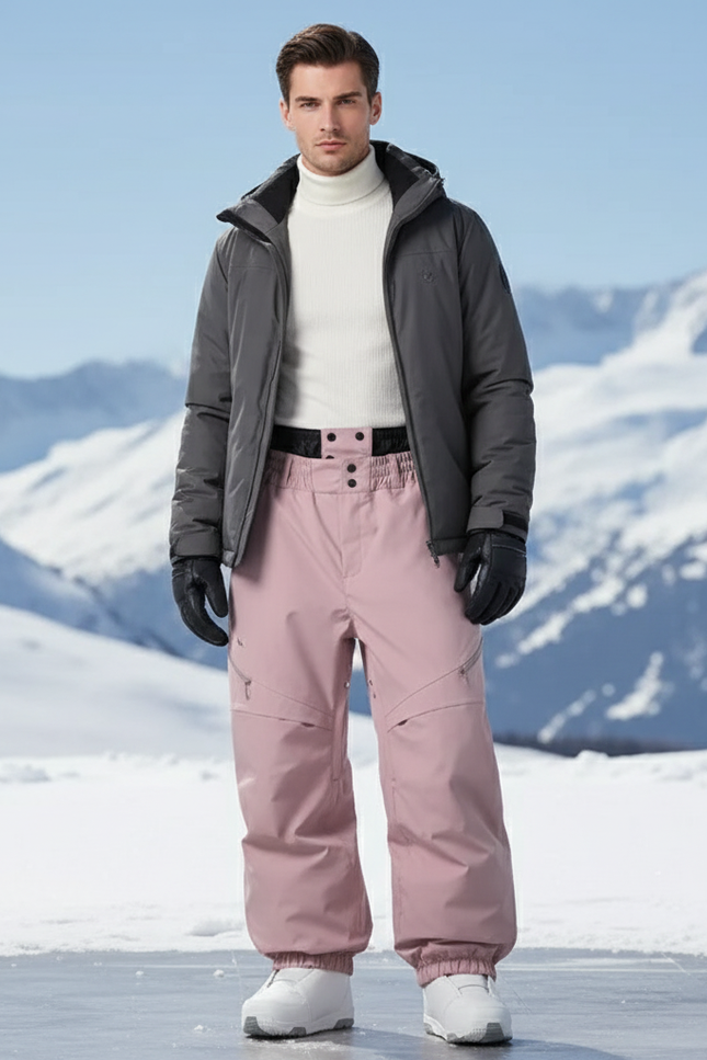 Pantalon De Ski Rose Ample Imperméable Unisexe - Polyester