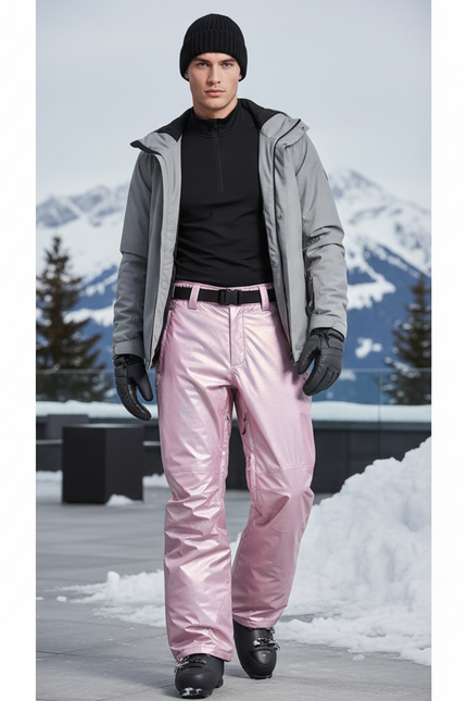 Pantalon De Ski Rose Irisé Ample Imperméable Homme - Polyester