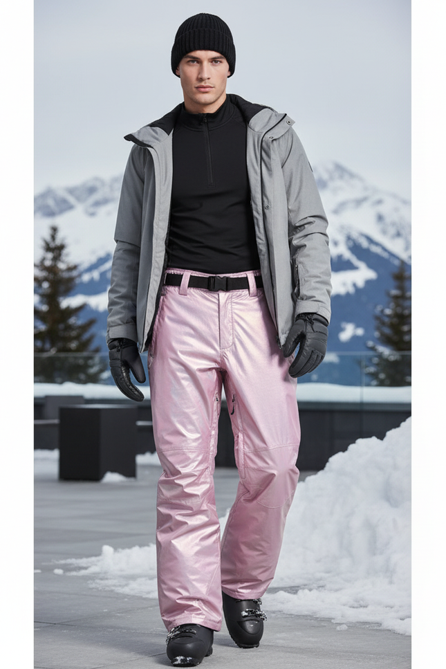 Pantalon De Ski Rose Irisé Ample Imperméable Homme - Polyester