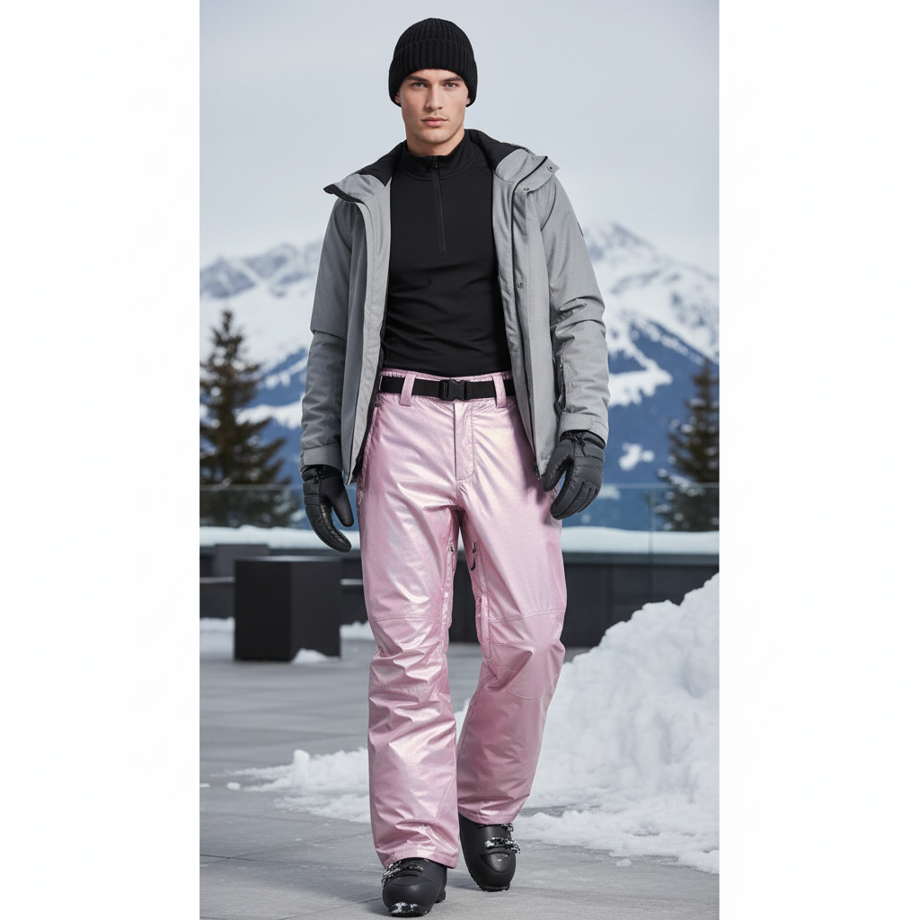 Pantalon De Ski Rose Irisé Ample Imperméable Homme - Polyester