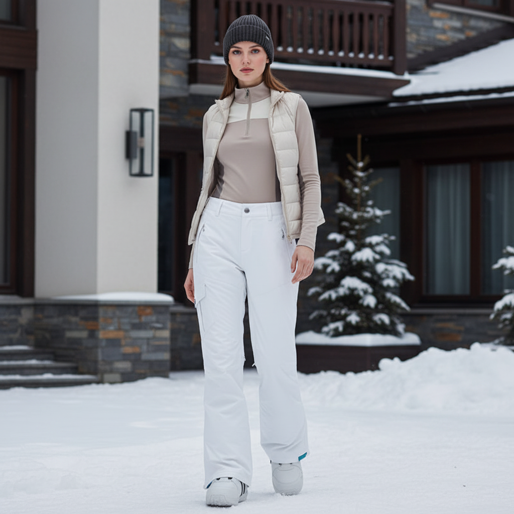 Pantalon De Ski Blanc Ample Imperméable Femme Hiver - Polyester