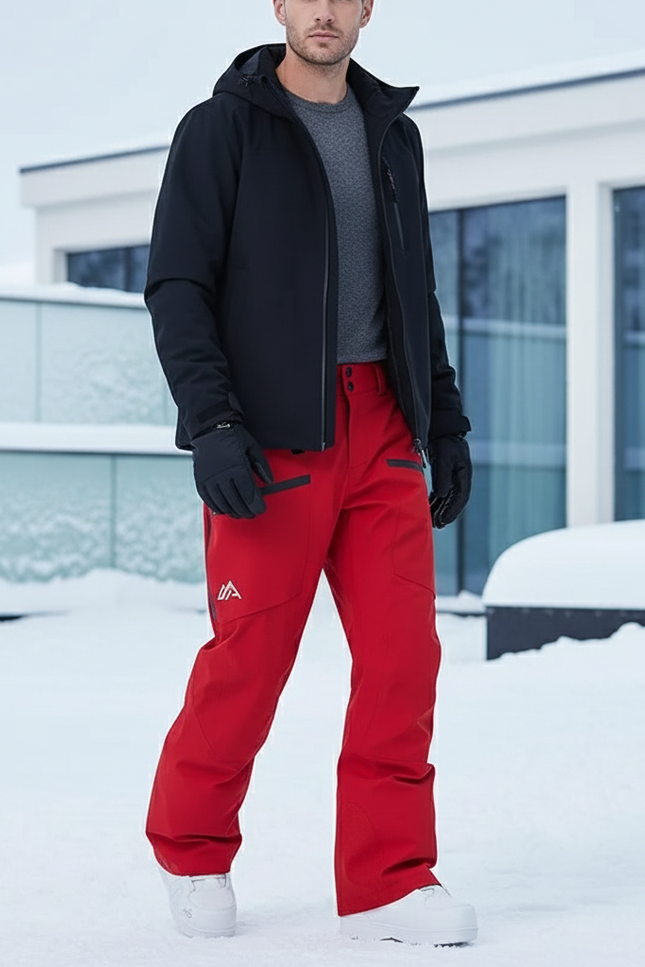 Pantalon De Ski Rouge Homme Imperméable Chaud Hiver - Polyester