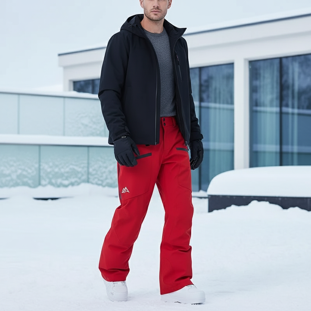 Pantalon De Ski Rouge Homme Imperméable Chaud Hiver - Polyester