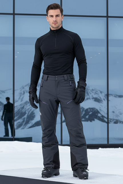 Pantalon De Ski Homme Gris Imperméable Coupe Droite Hiver - Polyester