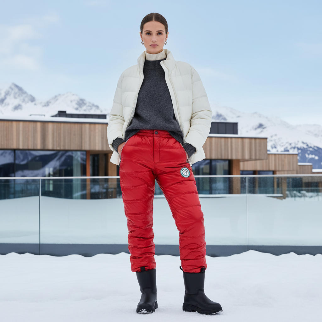 Pantalon De Ski Rouge Matelassé Hiver Imperméable Femme - Polyester