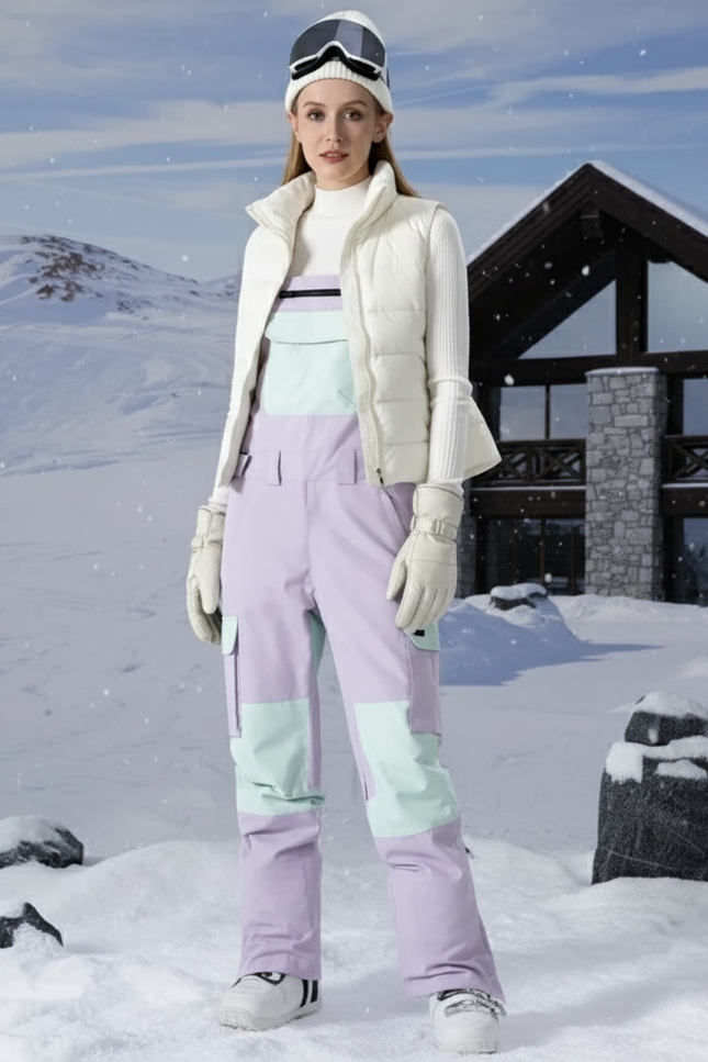 Pantalon De Ski Salopette Bicolore Imperméable Unisexe Moderne - Violet Polyester