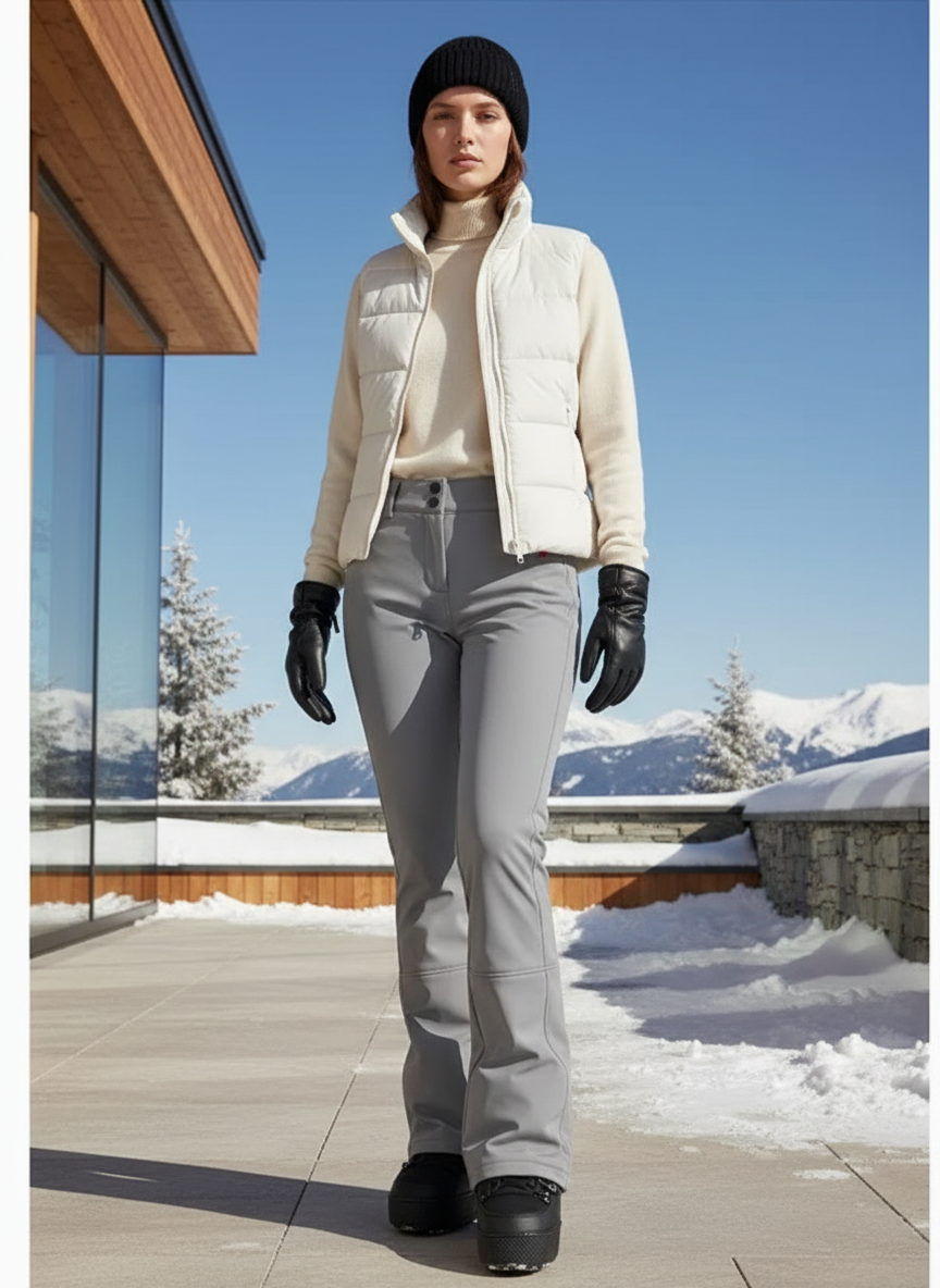 Pantalon De Ski Gris Slim Chaud Imperméable Femme Élégant - Polyester
