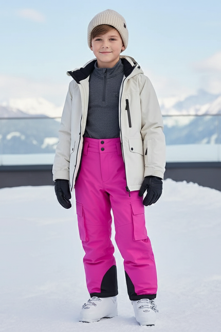 Pantalon De Ski Rose Vif Imperméable Cargo Unisexe Hiver - Polyester