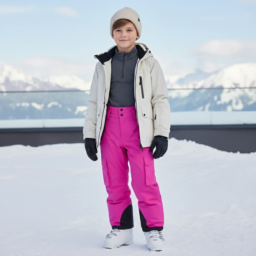 Pantalon De Ski Rose Vif Imperméable Cargo Unisexe Hiver - Polyester