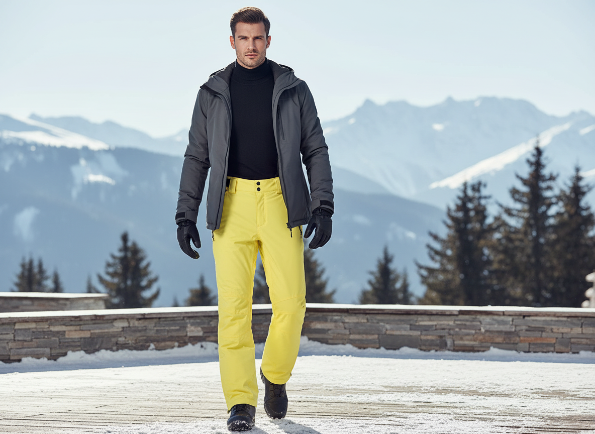 Pantalon De Ski Jaune Coupe Droite Imperméable Homme - Polyester
