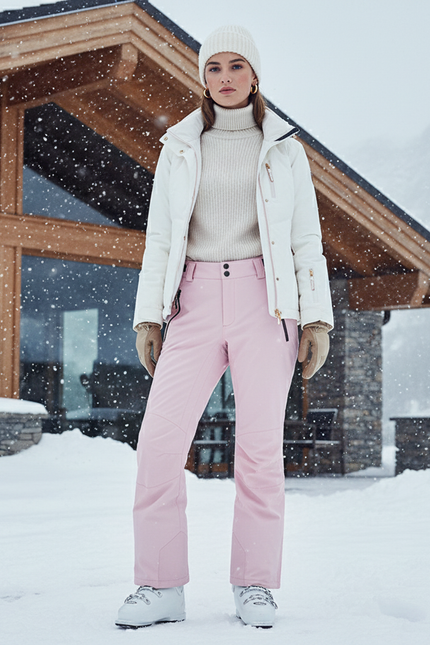 Pantalon De Ski Rose Pâle Coupe Droite Imperméable Femme - Polyester