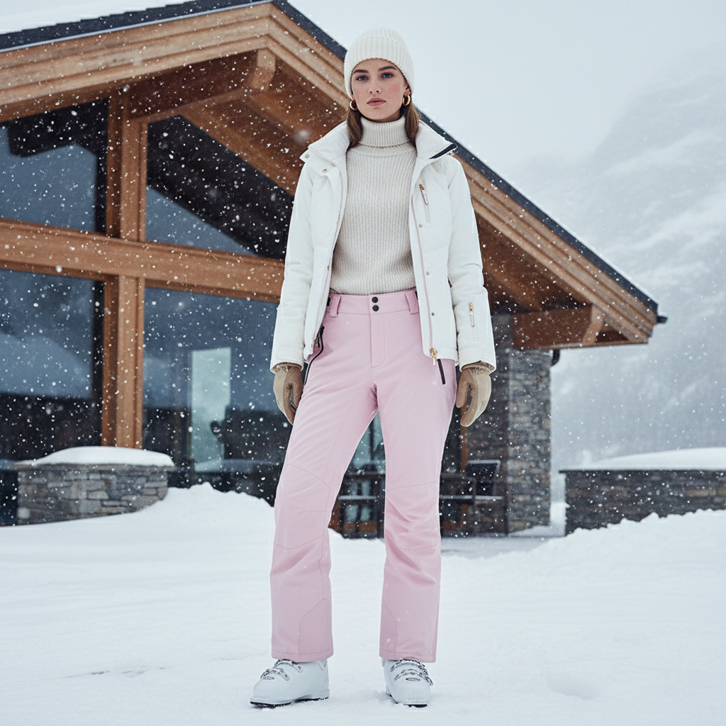 Pantalon De Ski Rose Pâle Coupe Droite Imperméable Femme - Polyester