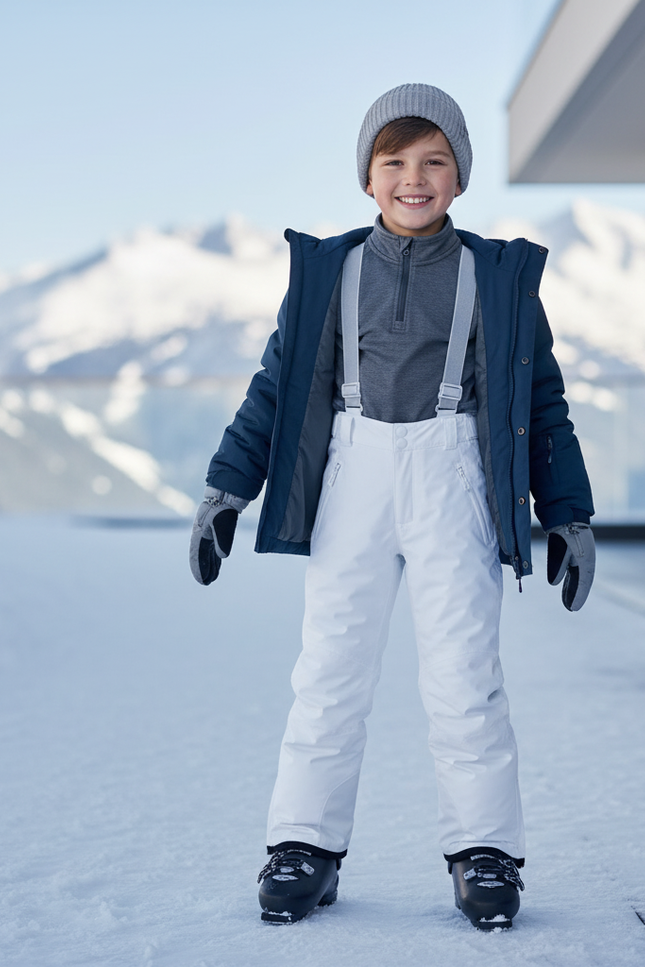 Pantalon De Ski Blanc Enfant Imperméable Bretelles Hiver - Polyester