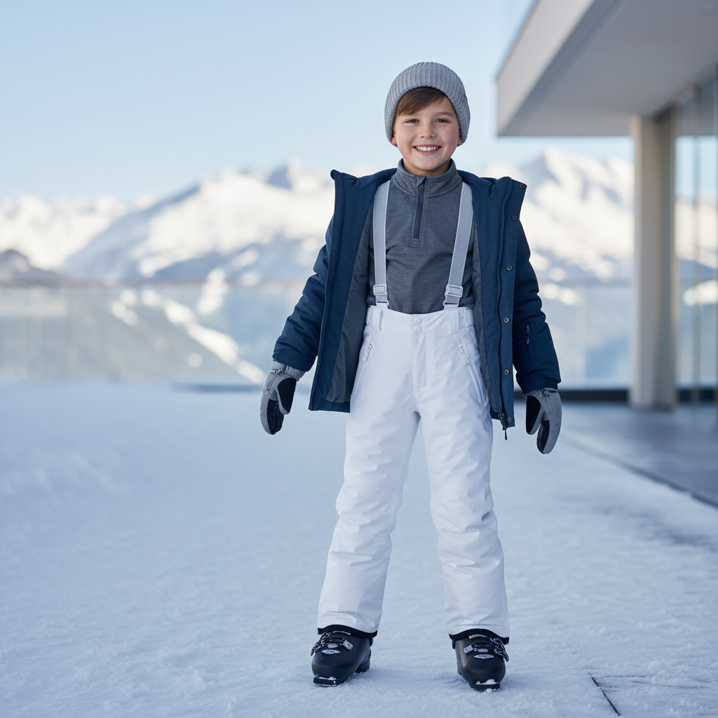 Pantalon De Ski Blanc Enfant Imperméable Bretelles Hiver - Polyester