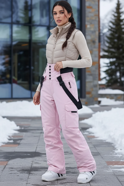 Pantalon De Ski Rose Pâle Cargo Imperméable Salopette - Polyester