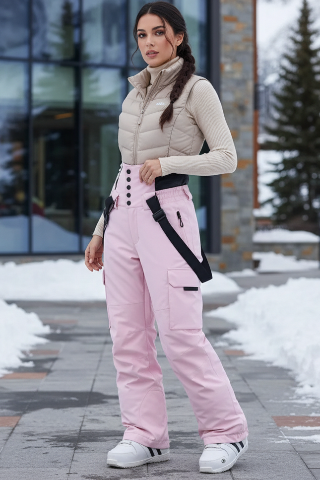 Pantalon De Ski Rose Pâle Cargo Imperméable Salopette - Polyester