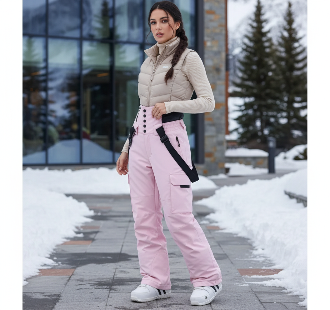 Pantalon De Ski Rose Pâle Cargo Imperméable Salopette - Polyester