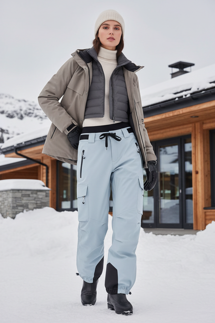 Pantalon De Ski Bleu Cargo Imperméable Unisexe Hiver - Polyester